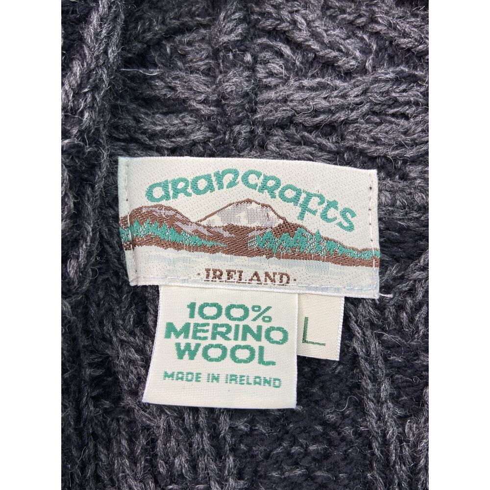 Aran Crafts Merino Wool Cable Open Hooded Long Cardigan Sweater Robe Adult Sz L - Picture 3 of 7